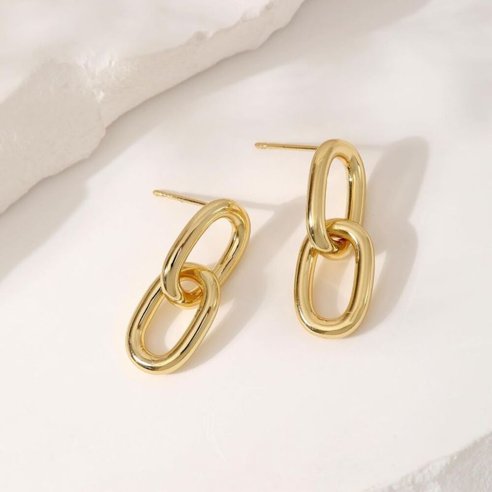 14K Gold Plated Statement Drop Dangle Dainty Minimalist Paperclip Link Earrings